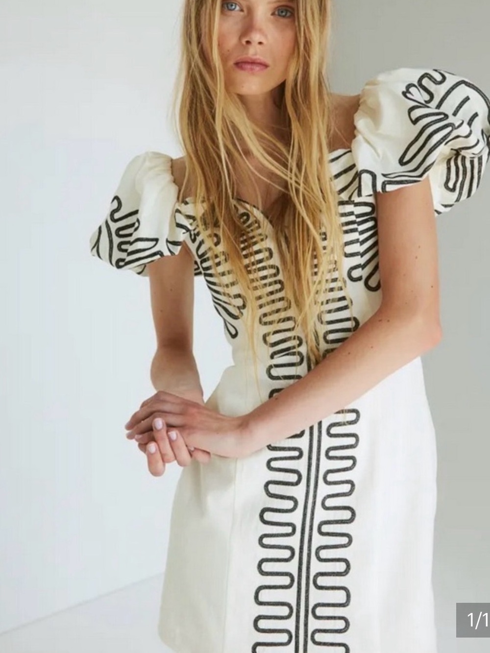 H&M LINEN-BLEND OFF-THE-SHOULDER DRESS